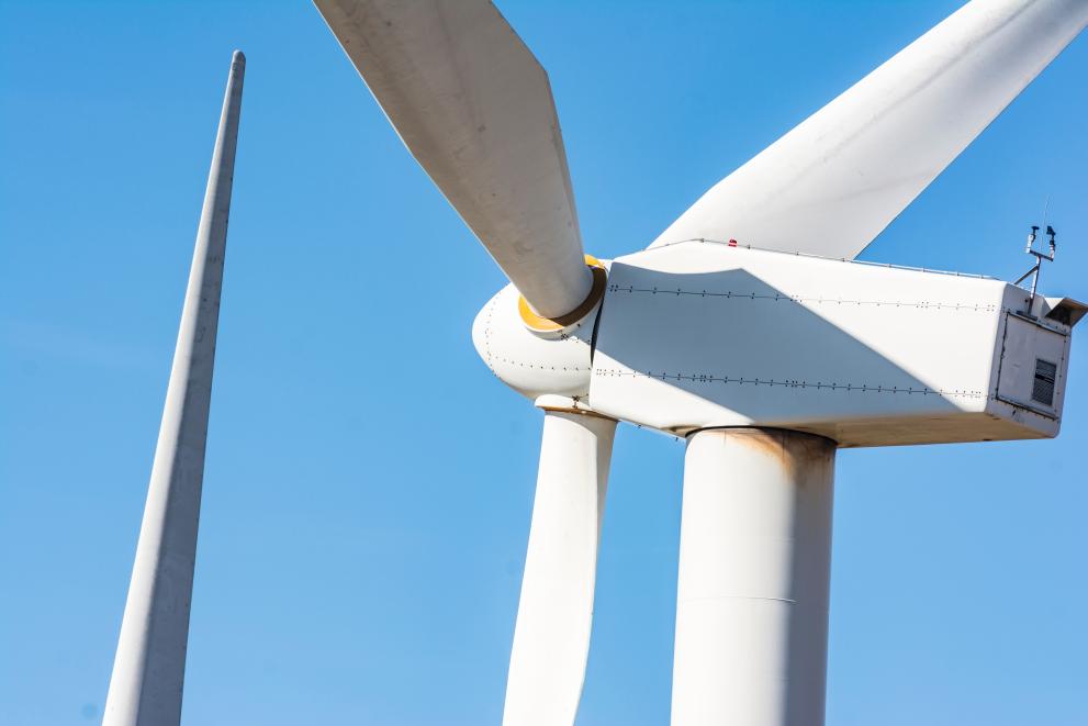 Close-up image of a modern windmill.